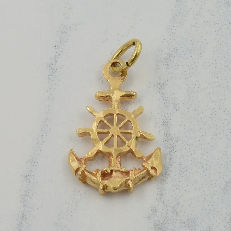 10k Yellow Gold Ship Wheel & Anchor Charm |