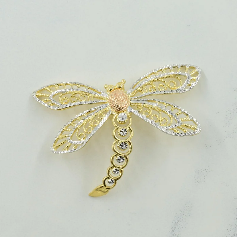 14k Tri Tone Gold Dragonfly Pendant |