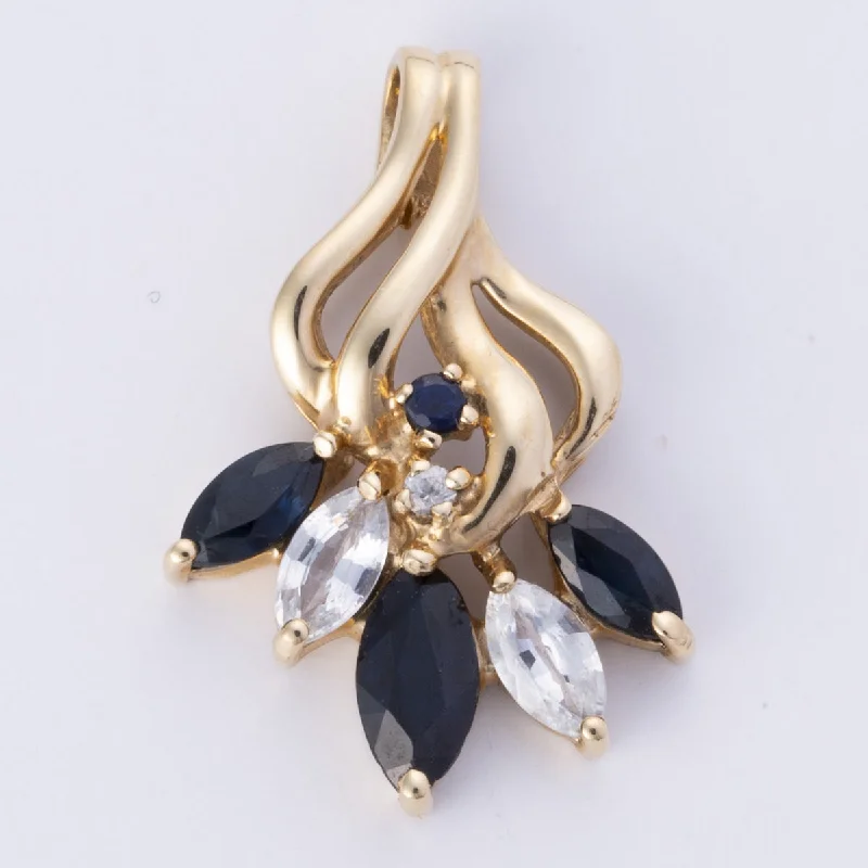 14k Yellow Gold Colorless and Blue Sapphire Pendant | 1.75ctw