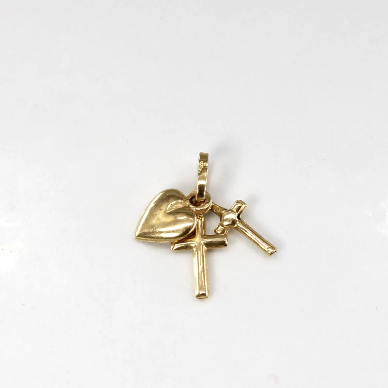 18k Yellow Gold Heart and Cross Pendant