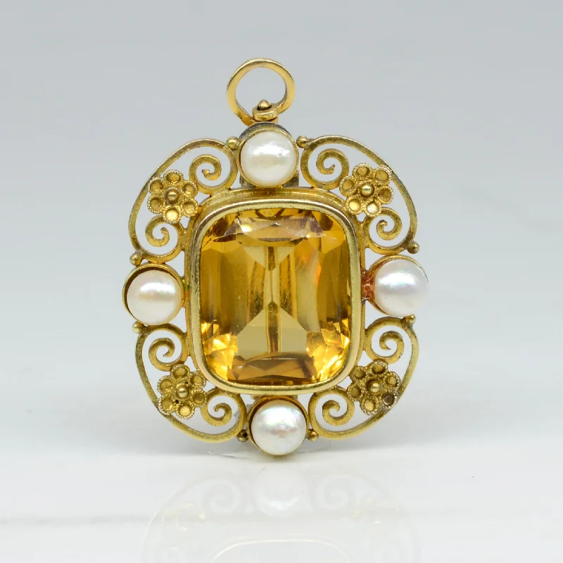 Convertible Citrine & Pearl Brooch/Pendant | 10.90ct |