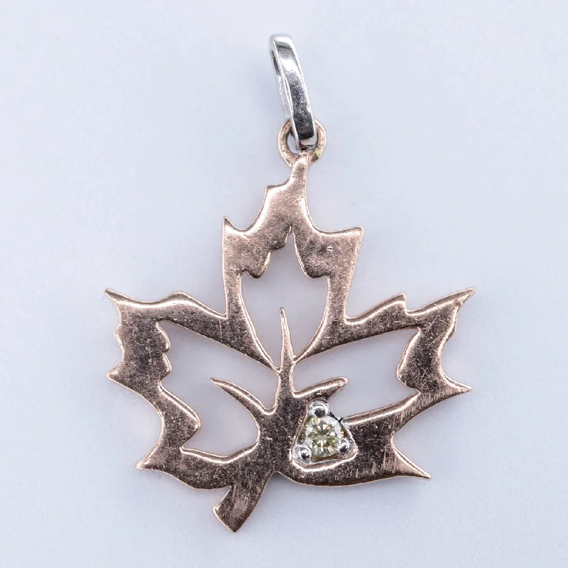 10k Two-Tone Diamond Maple Leaf Pendant | 0.015ct |