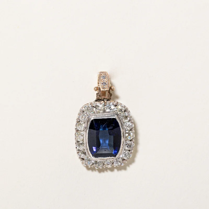 Old European Diamond Pendant with Synthetic Sapphire | 1.8ctw 4.5ct 0.01ctw  |