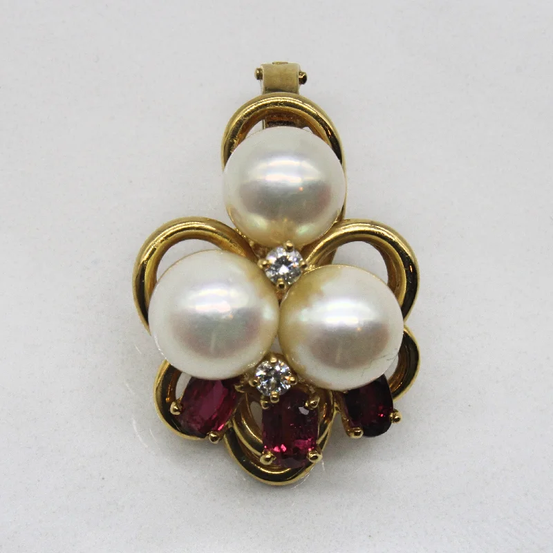 Pearl & Ruby Cluster Pendant | 0.54ctw, 0.08ctw |