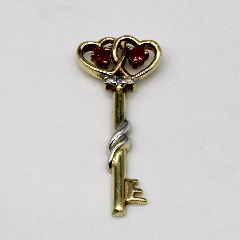 Ruby & Diamond Heart Key Pendant | 0.10ctw, 0.03ctw |